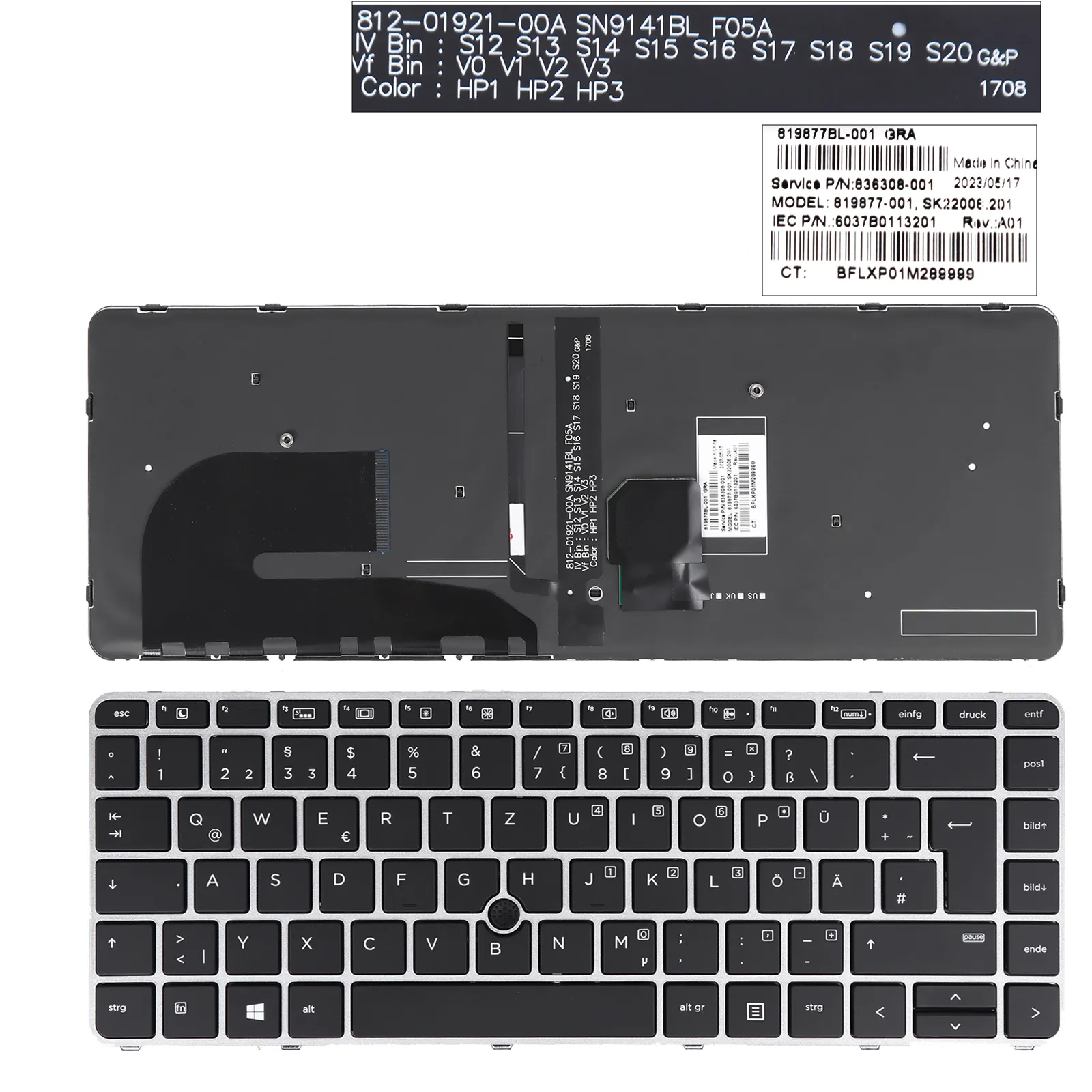 Picture of HP EliteBook 745 g3 840 g3 848 g3 SILVER FRAME BLACK(Backlit,With Point,Win8)